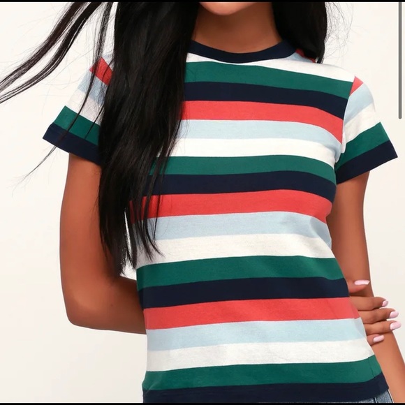 Candy Stripe Navy Blue Multi Striped Tee - Picture 1 of 3